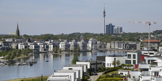 Wide view of the Phoenixsee area in Dortmund